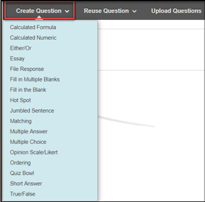 Create Question menu example. 