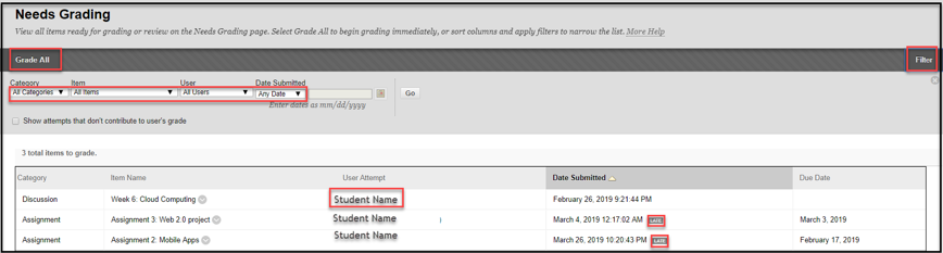Needs Grading menu example. 