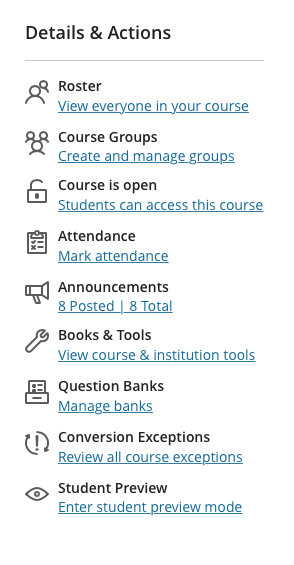Image of the streamlined and standardized Ultra course menu