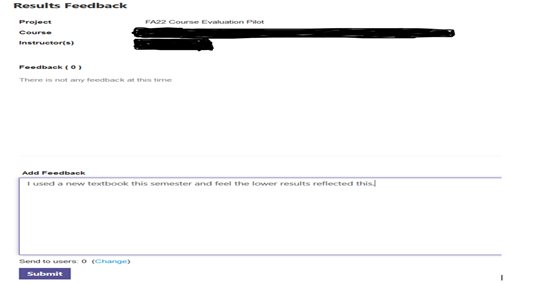 Screenshot of the Results Feedback page