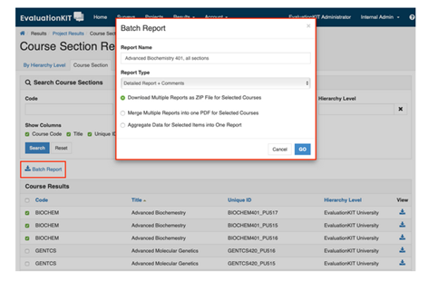 Screenshot of CES Batch Report
