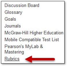 Rubrics option under Blackboard course's Course Tools panel