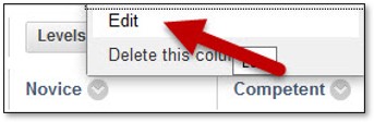 Edit the levels of achievement in a Blackboard rubric using the dropdown arrows