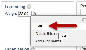 Edit the categories of a Blackboard rubric using the dropdown arrows
