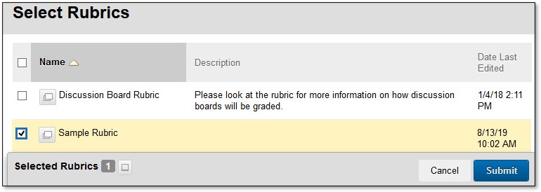 Choose the rubric you want to use from the list of available options