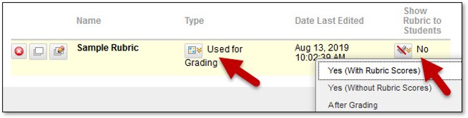 Ensure that type and show options are set to use for grading and show to students