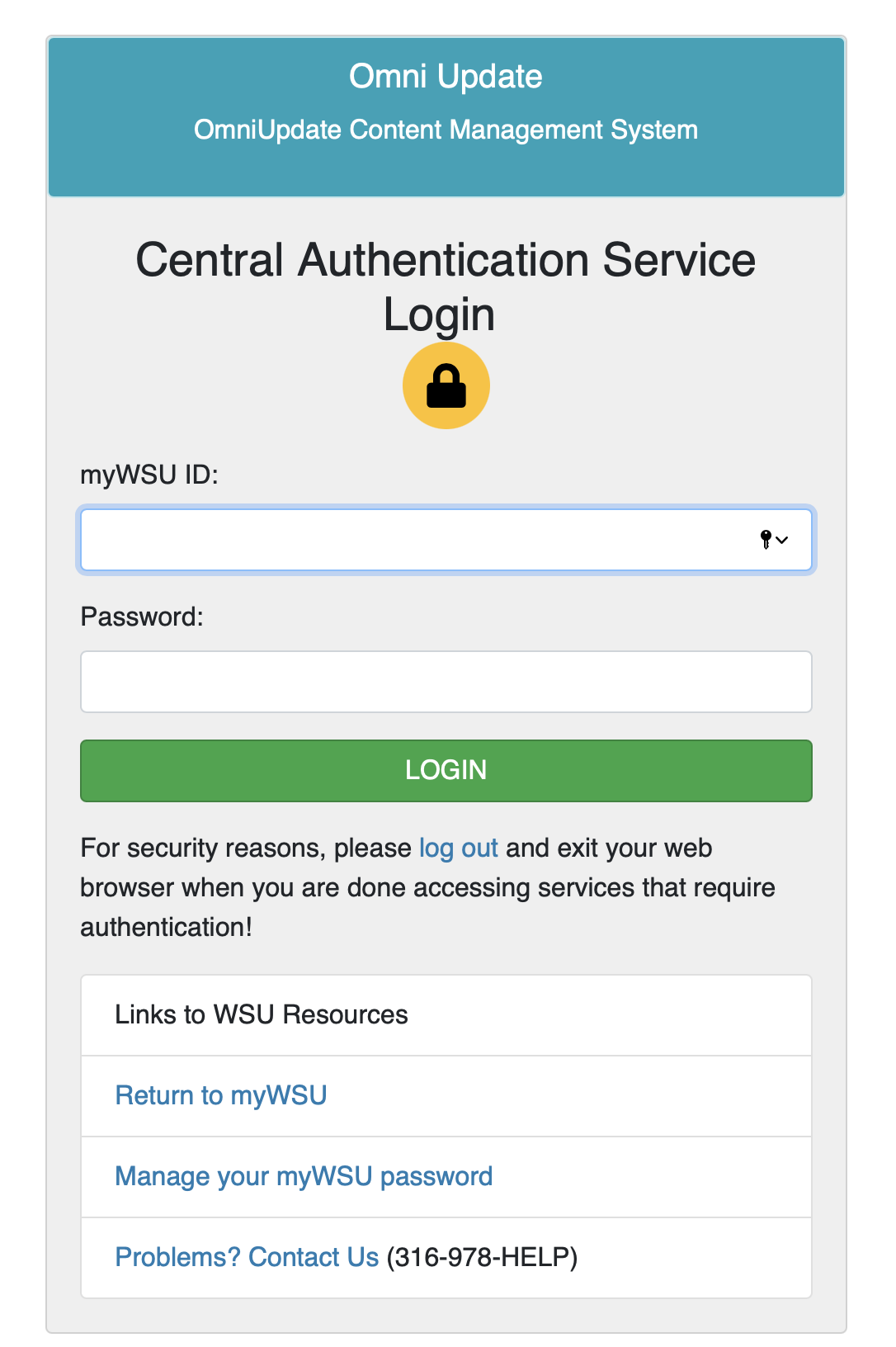 CAS authentication login pane