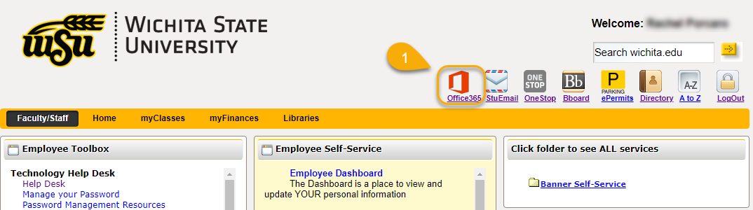 myWSU screenshot: Office365 link