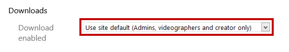 A red square surrounds the dropdown menu for download options in Panopto folder settings' Settings window