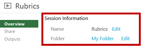 Red box surrounds the Session Information name and folder area in the Panopto Overview tab in video settings
