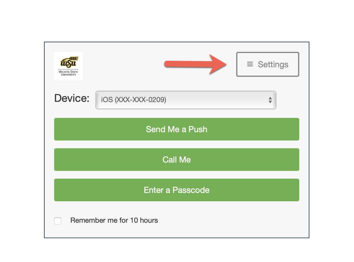 settings link indicated