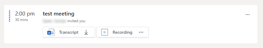 Screenshot of past meeting, with transcript and recording available