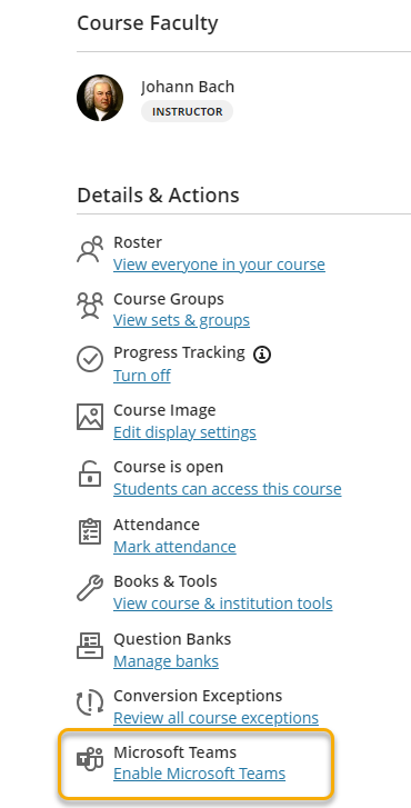 Screenshot of Ultra course with "Microsoft Teams" highlighted