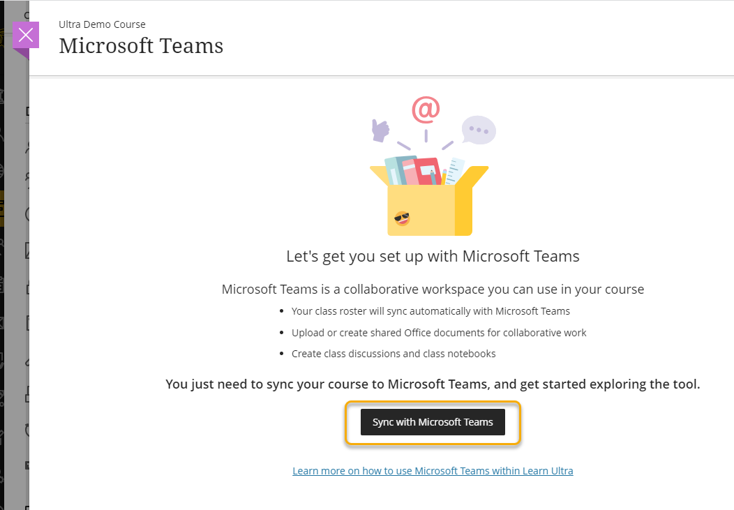 Screen shot of Teams setup in Blackboard Ultra