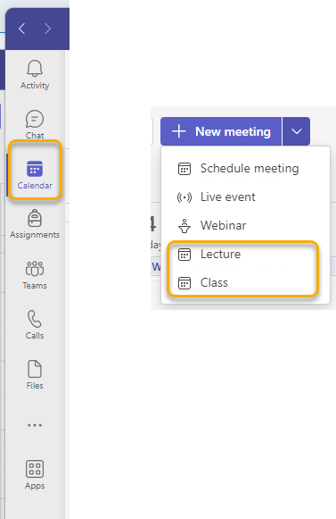 New meeting options in Teams calendar