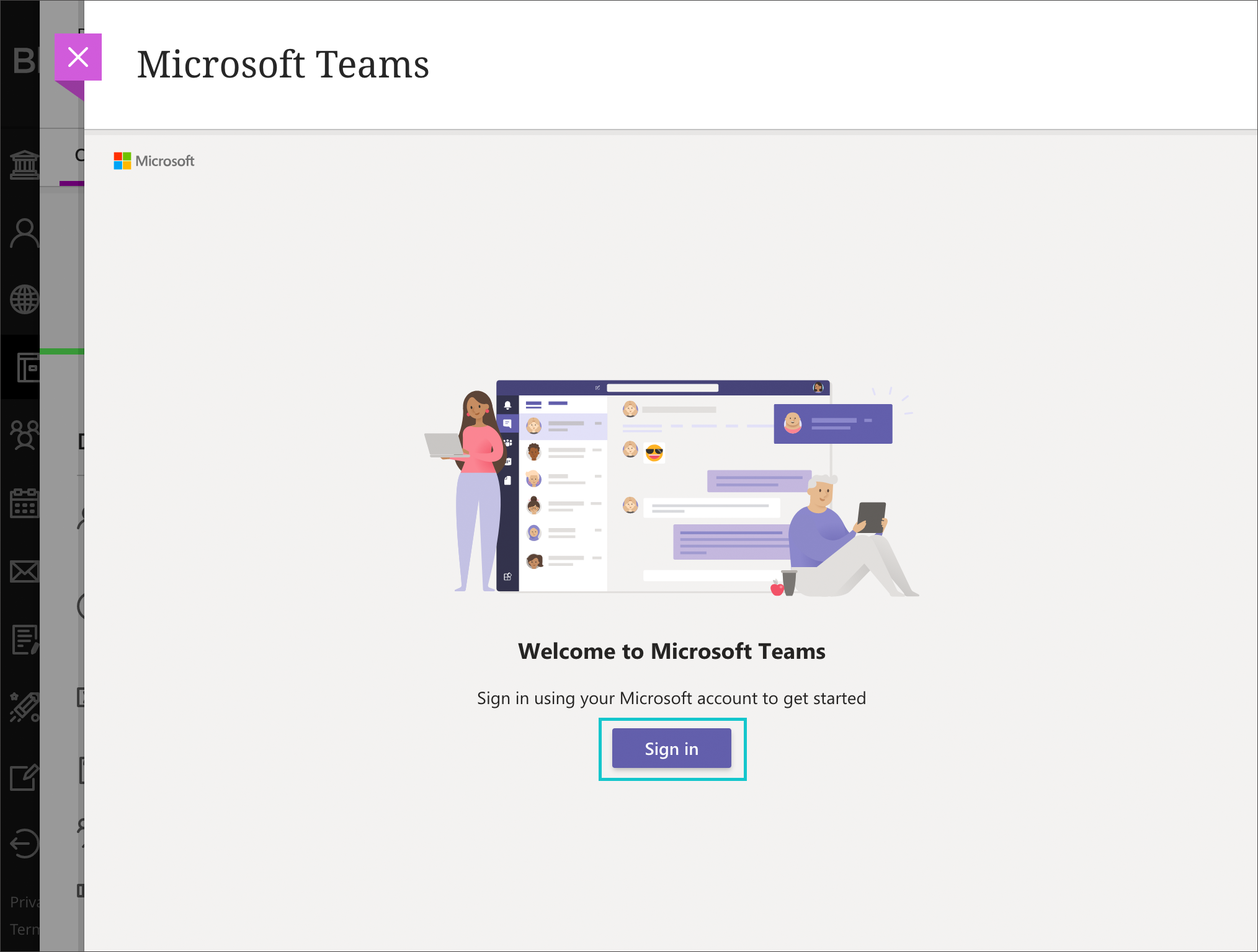Screenshot of Teams sign in