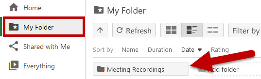 Meeting Recording Folder in Panopto