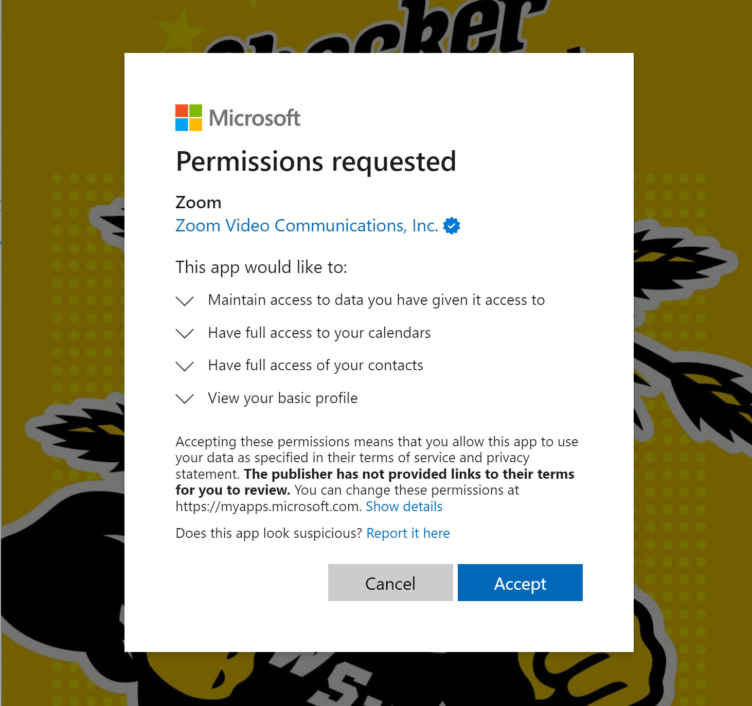 Provide permissions for Zoom to interact with Microsoft if prompted