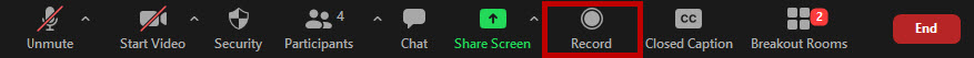Record button in Zoom is surrounded with a red square