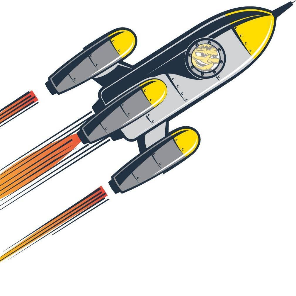 Cartoon image of WSU's mascot WuShock in a rocketship.