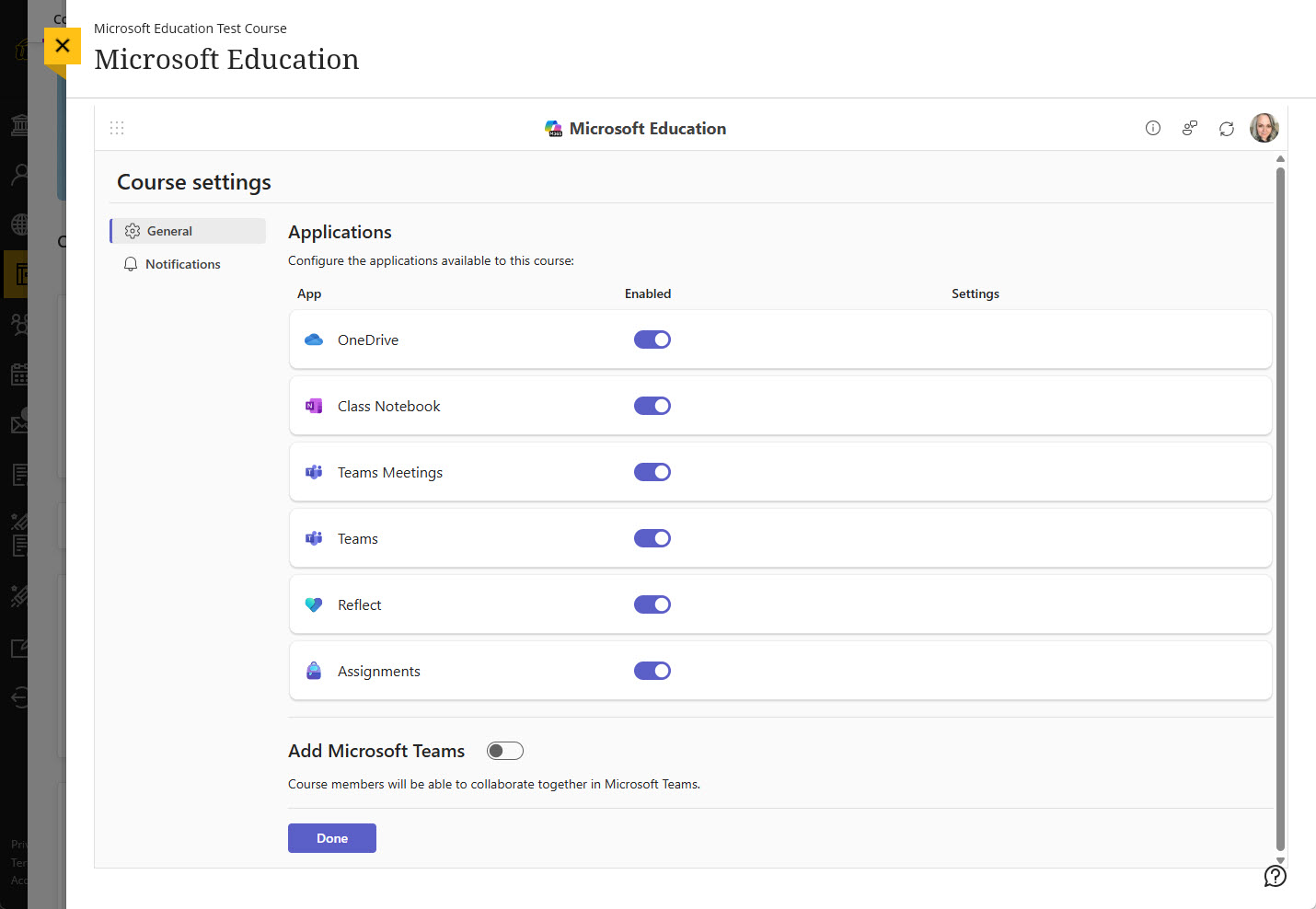 Screenshot of Application page in Microsoft 365 LTI