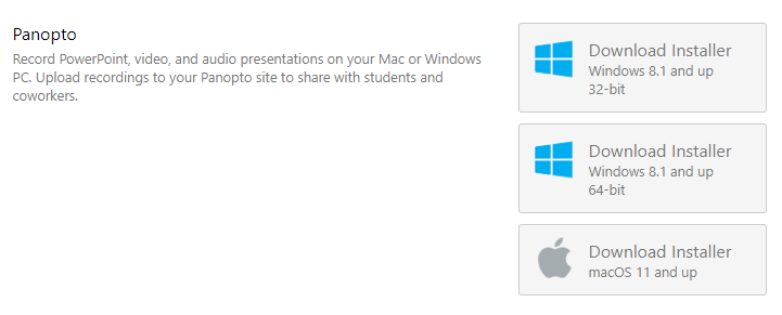 screenshot of Panopto installer options