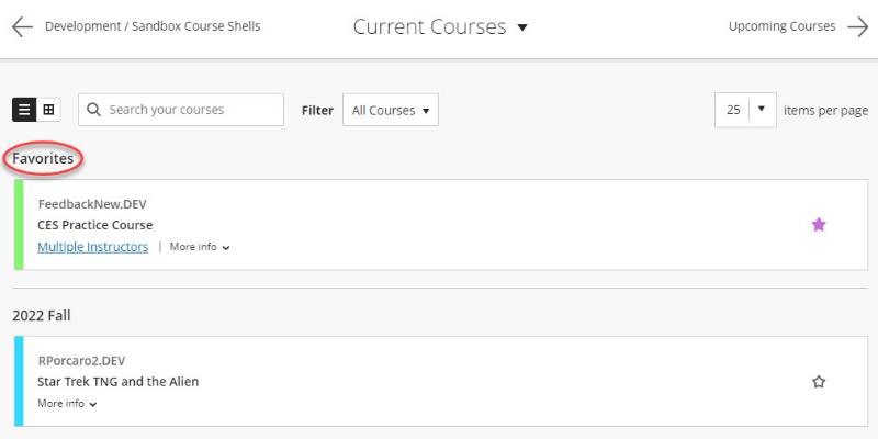 course list with favorites section