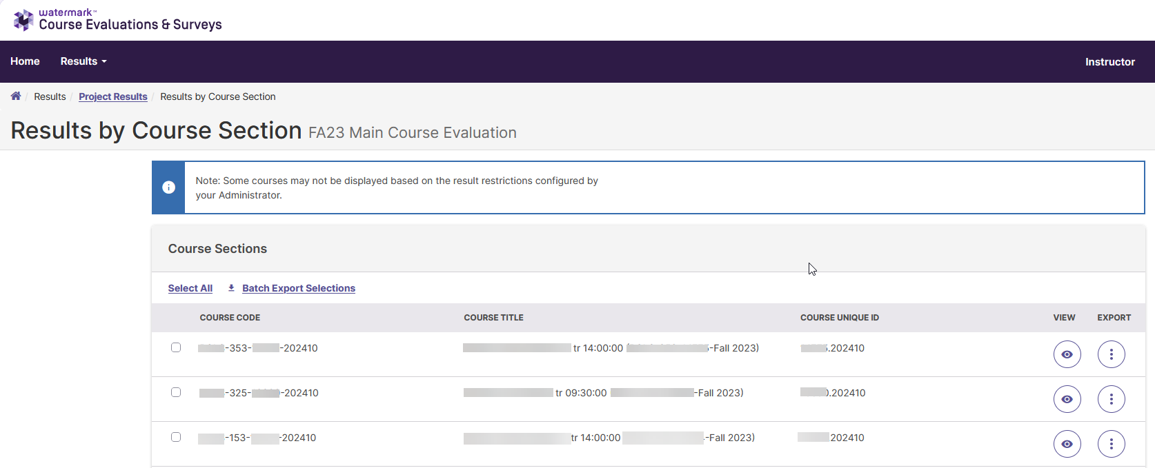 CES Project Results Courses Listed