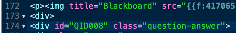 Screenshot of line 174 with the id changed ti id="QID008".