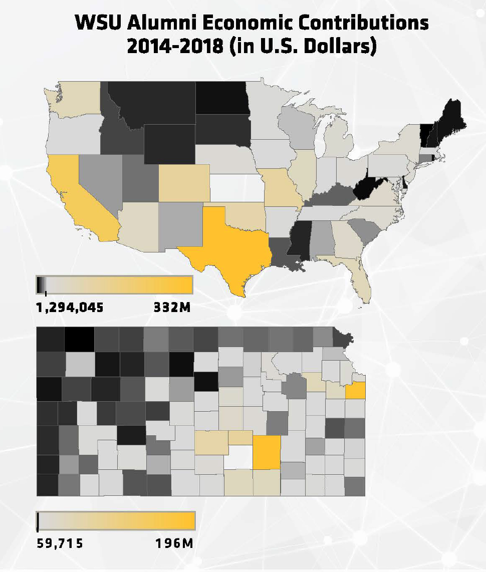 Sample infographic for ALT Text demonstration: Map with various regions noted as donating more money. ALT Text sample follows. 