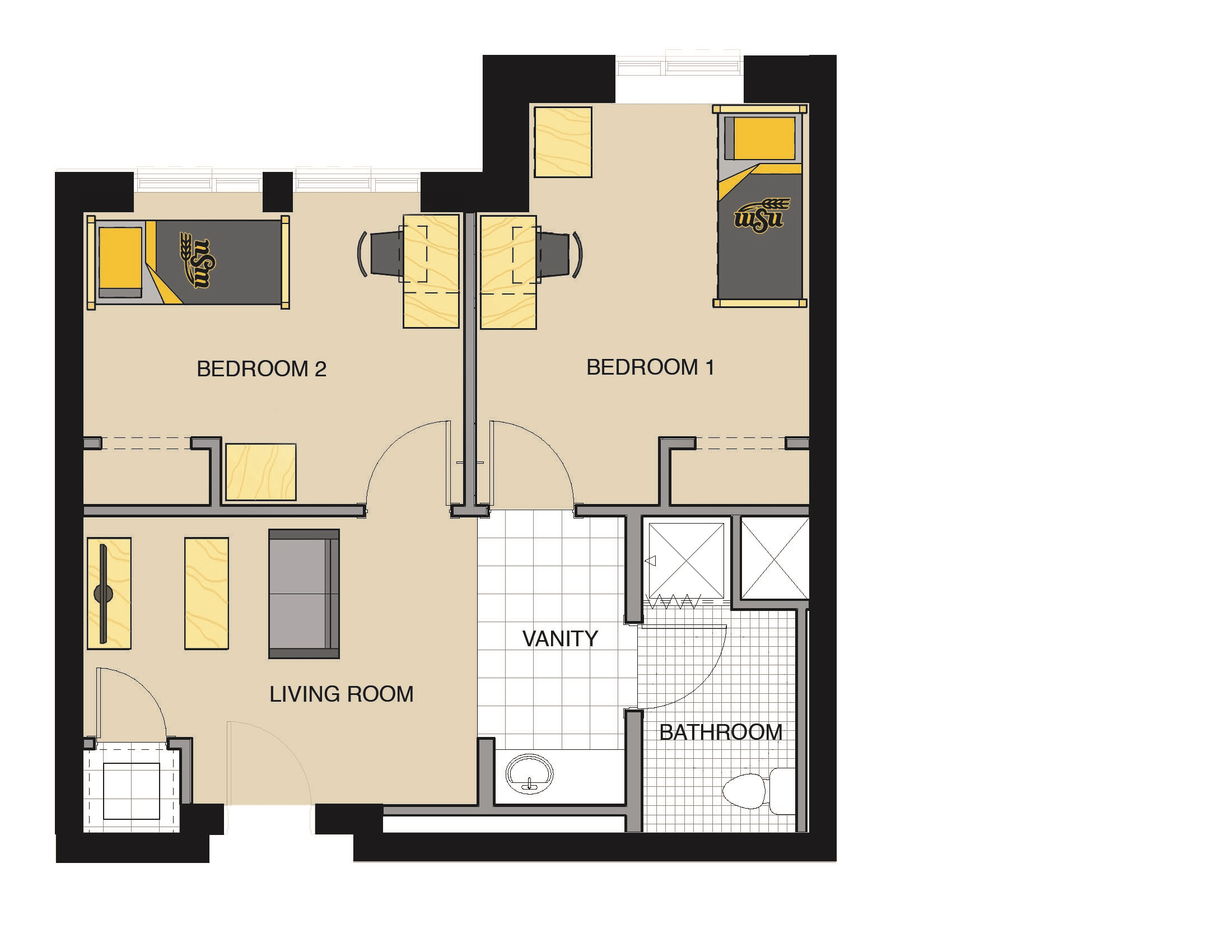 Sample room layout used for ALT Text demonstration. Proper ALT Text follows this image. 