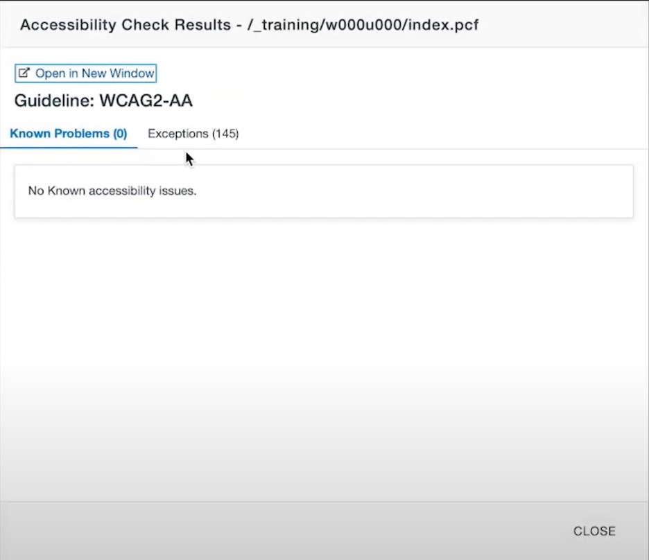 Screenshot of resulting Accessibility Report.