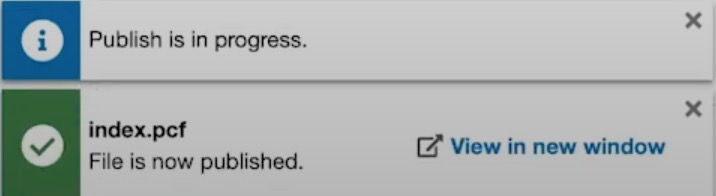 Screenshot of page publishing status popups. 