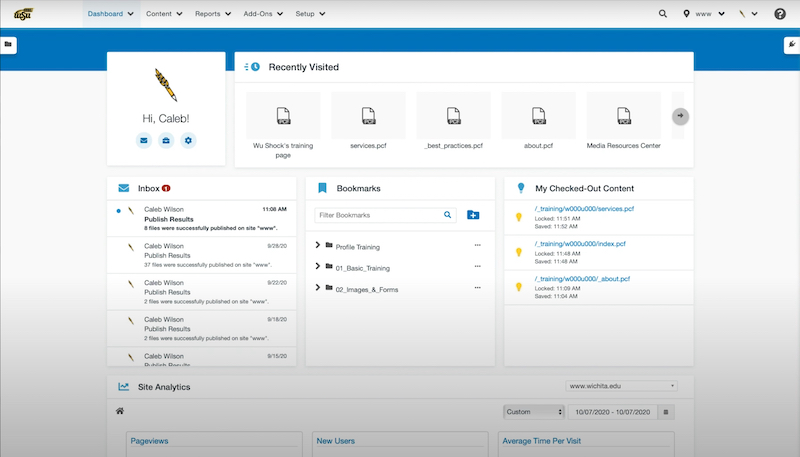Screenshot of the new dashboard view in OU Campus 11.