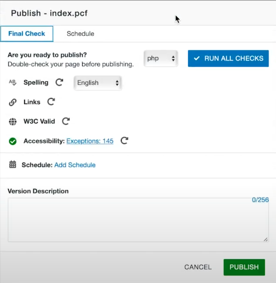 Screenshot of the Publish Page box. 