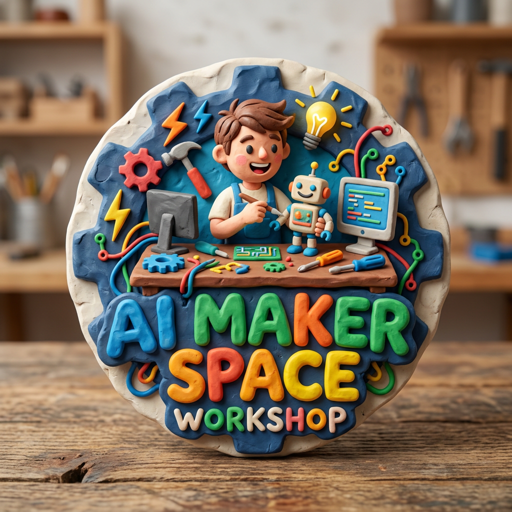 AI-generated claymation image of a computing workbench with AI Maker Space