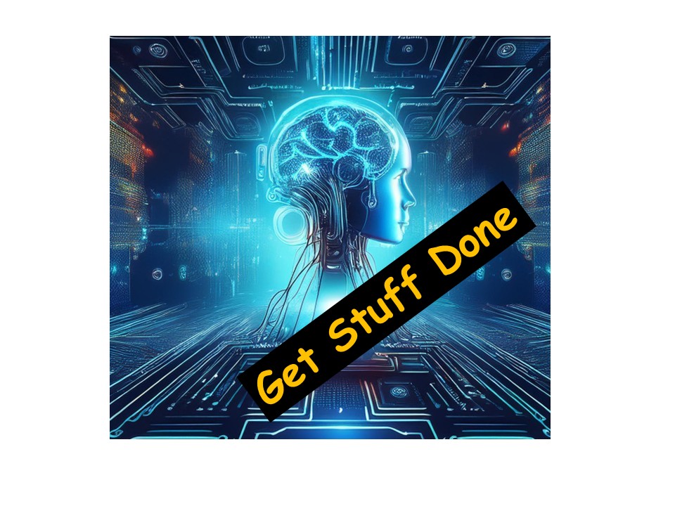rAI logo of cyberhead attached to a motherboard, with "Get Stuff Done" written across it