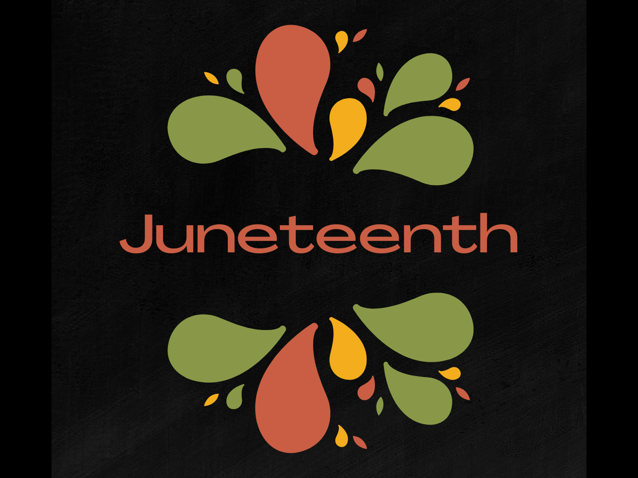 Juneteenth with red, green, and yellow flower petal graphic