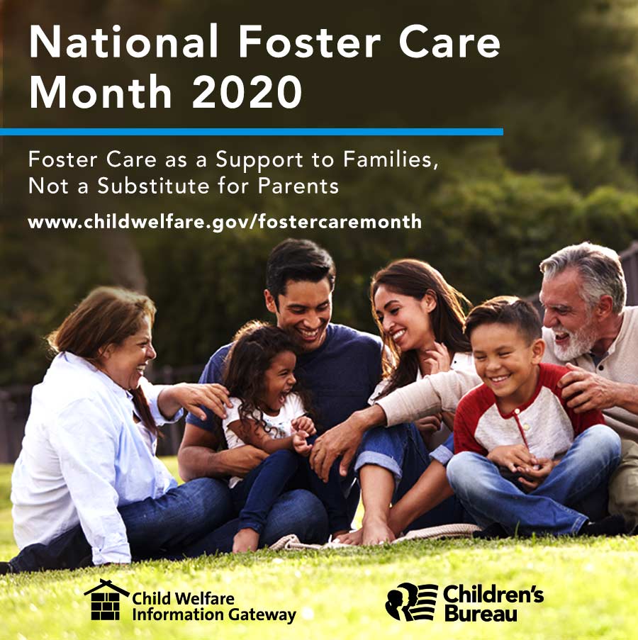 National Foster Care Month image of family on the lawn. 