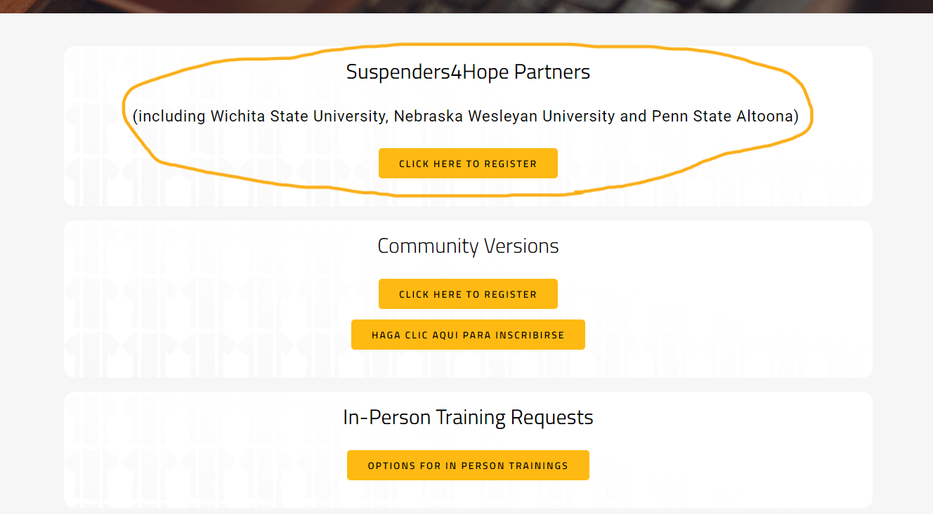 Image of the training page choices