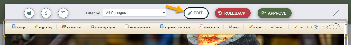 Screenshot pointing out Edit button and the Editing Toolbar