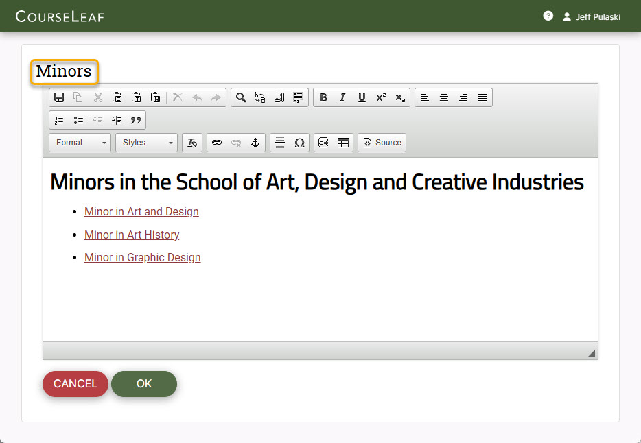 Screenshot of Editing Window