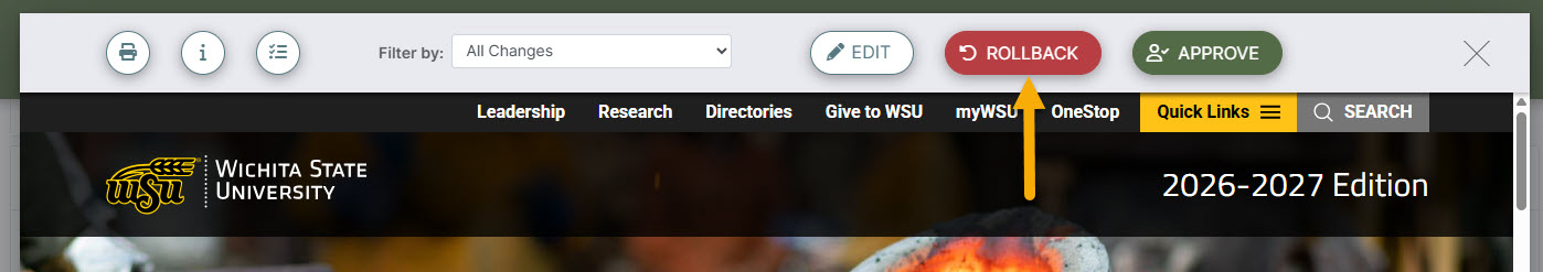 Screenshot pointing out the Rollback Button