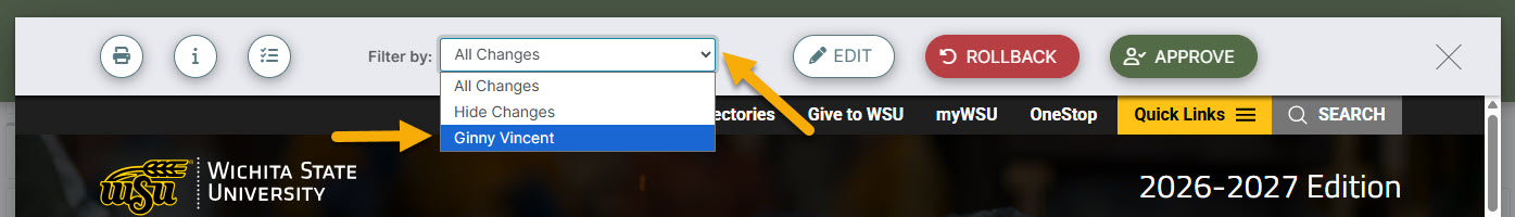 Screenshot showing how to view changes by someone