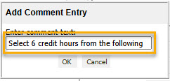 Screenshot of adding "Select 6 credit hours from the following" as a comment