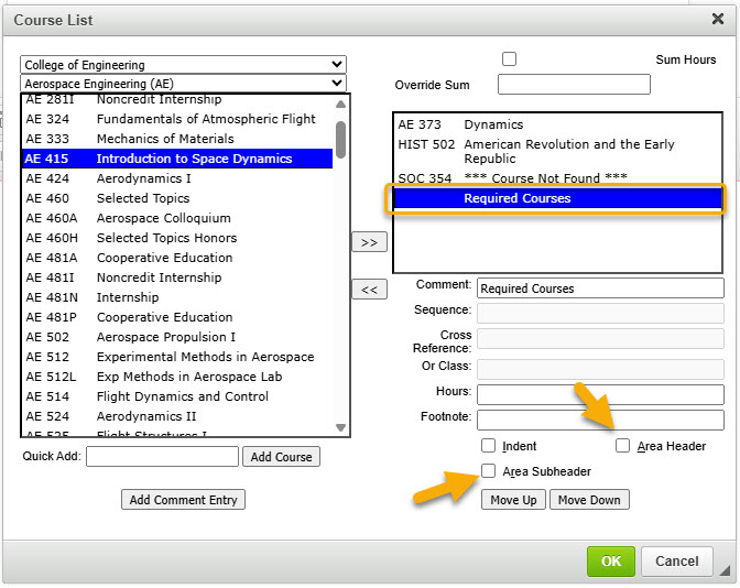 Screenshot of making a comment a header or subheader