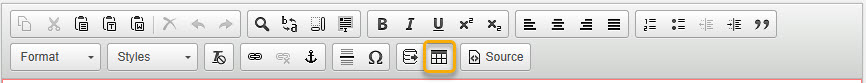 Screenshot of Table icon highlighted