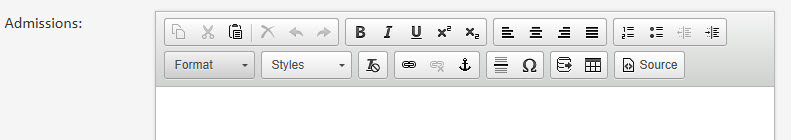 Screenshot of the Admissions section