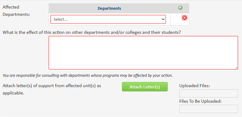 Screenshot of Affected Departments section