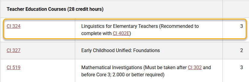 Screenshot of what a course with a comment looks like in the catalog